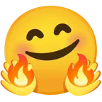 cara con manos abrazando + fuego