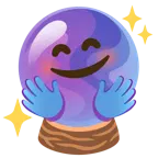 smiling face with open hands + crystal ball