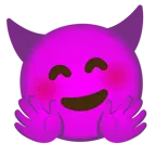 cara con manos abrazando + cara sonriendo con cuernos