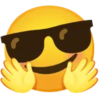cara con manos abrazando + cara sonriendo con gafas de sol
