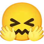 cara con manos abrazando + cara de frustración