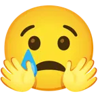 cara con manos abrazando + cara llorando