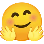 cara con manos abrazando + cara sonriendo ligeramente