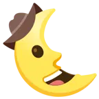 cara con sombrero de vaquero + luna de cuarto menguante con cara
