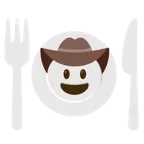 Gesicht mit Cowboyhut + Teller mit Messer und Gabel