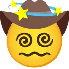 cara con sombrero de vaquero + símbolo de mareo