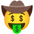 cara con sombrero de vaquero + cara con lengua de dinero