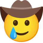 cara con sombrero de vaquero + cara sonriente con lágrima