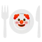 cara de payaso + cuchillo y tenedor con un plato