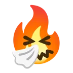 niesendes Gesicht + Feuer