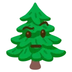 face with raised eyebrow + evergreen tree