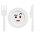 face with raised eyebrow + fork and knife with plate