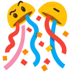 face with raised eyebrow + confetti ball