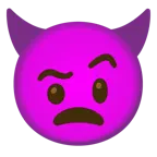 face with raised eyebrow + angry face with horns
