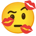 face with raised eyebrow + kiss mark