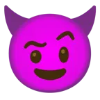 face with raised eyebrow + smiling face with horns