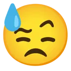 face with raised eyebrow + downcast face with sweat