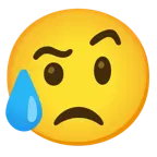 face with raised eyebrow + sad but relieved face