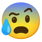 face with raised eyebrow + anxious face with sweat