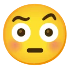 face with raised eyebrow + flushed face