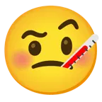 face with raised eyebrow + face with thermometer