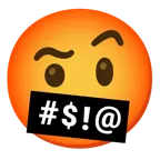 face with raised eyebrow + face with symbols on mouth