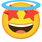 وجه بعينين على شكل نجمة + وجه مبتسم بهالة