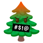 face with symbols on mouth + evergreen tree