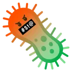 face with symbols on mouth + microbe
