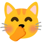 cara con mano sobre la boca + cara de gato