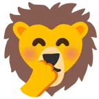 cara con mano sobre la boca + león