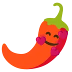 وجه مبتسم مع ثلاثة قلوب + فلفل حار
