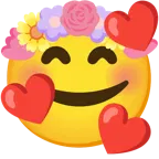 وجه مبتسم مع ثلاثة قلوب + زهرة التوليب