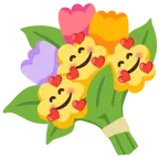 وجه مبتسم مع ثلاثة قلوب + باقة زهور