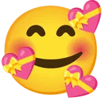 وجه مبتسم مع ثلاثة قلوب + قلب عليه شريط