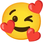 وجه مبتسم مع ثلاثة قلوب + وجه يغمز