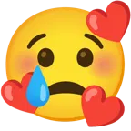 وجه مبتسم مع ثلاثة قلوب + وجه يبكي