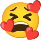 وجه مبتسم مع ثلاثة قلوب + وجه متعب