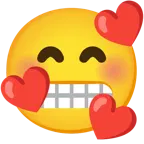 وجه مبتسم مع ثلاثة قلوب + وجه متجهم