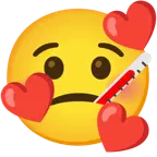 وجه مبتسم مع ثلاثة قلوب + وجه مع ميزان للحرارة