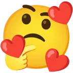 وجه مبتسم مع ثلاثة قلوب + وجه يفكر