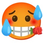 schwitzendes Gesicht + Rose