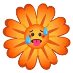 schwitzendes Gesicht + gelbe Blüte