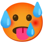 schwitzendes Gesicht + lachendes Gesicht mit Träne