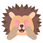 Igel + sich die Augen zuhaltendes Affengesicht