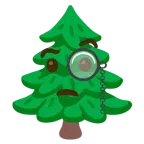 face with monocle + evergreen tree