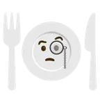 face with monocle + fork and knife with plate