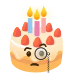 face with monocle + birthday cake
