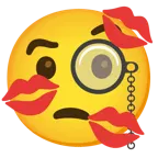 face with monocle + kiss mark