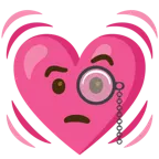 face with monocle + beating heart